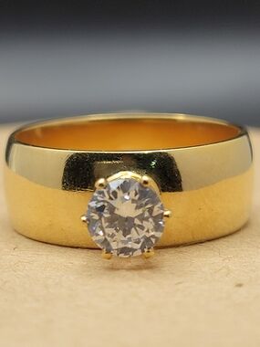 Gold-Tone Solitaire Ring with Round CZ Accent